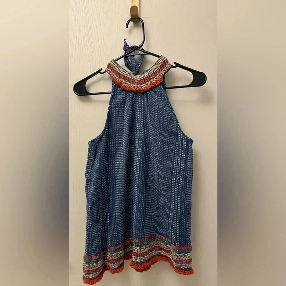 THML Tops - THML Anthropologie tie back halter embroidered tank top blue size M EUC